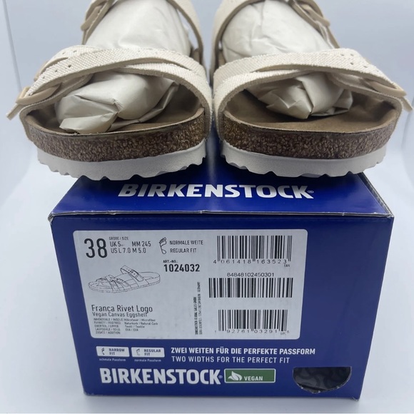 Birkenstock Franca Rivet Logo Ladies  Vegan Sandals Eggshell Size 38/W7/M4 - Picture 5 of 5